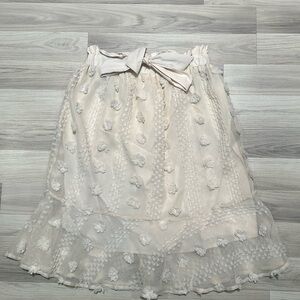 Amoli Textured Applique Shift Dress Size L Tie Shoulder Boho Cream Lined NC0251